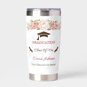 Elegant Rose Flowers Personalized Graduation Insulated Tumbler