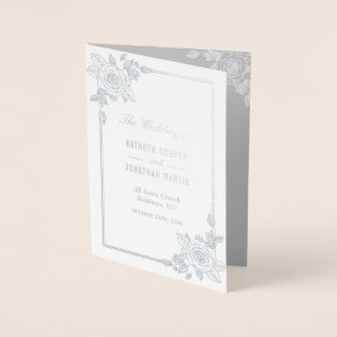 Elegant Rose Frame Silver Foil Wedding Program