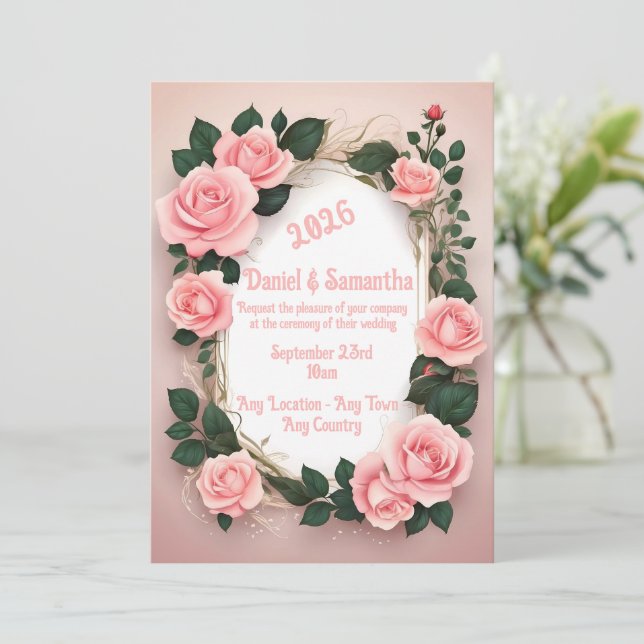 Elegant Rose Frame Template Wedding Invitation (Standing Front)