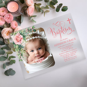 Elegant Rose Garden - Girl Baptism Acrylic Invitations