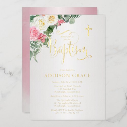 Elegant Rose Garden _ Girl Baptism _ Gold Foil Invitation