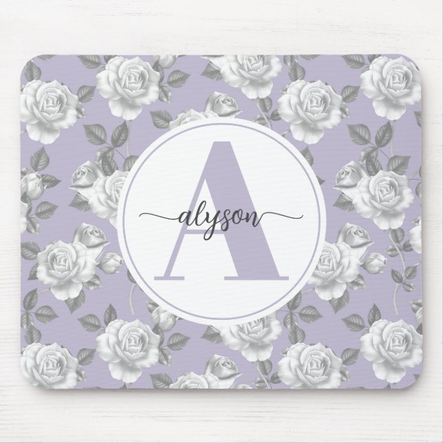 Elegant Rose Garden in Lavender Monogram Mouse pad (Front)