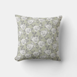 Elegant Rose Garden in Light Sage Green Throw Pillow