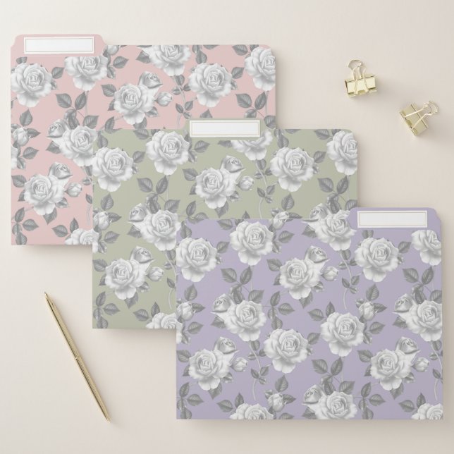 Elegant Rose Garden in Pink, Lavender, and Green File Folder (Set)