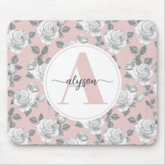 Elegant Rose Garden in Pink Monogram Mouse pad