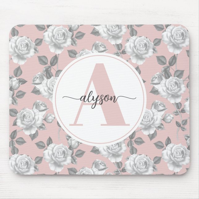 Elegant Rose Garden in Pink Monogram Mouse pad (Front)