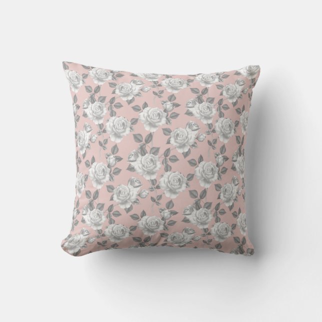 Elegant Rose Garden in Pink Throw Pillow (Front)