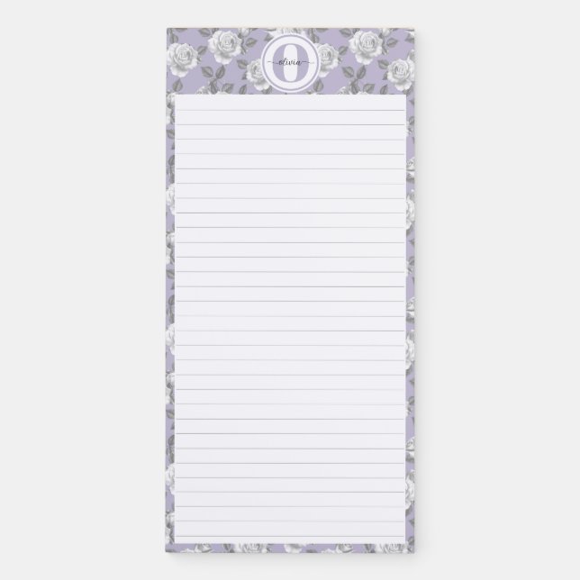 Elegant Rose Garden Monogram Lavender Magnetic Notepad (Front)