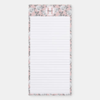Elegant Rose Garden Monogram Pink  Magnetic Notepad