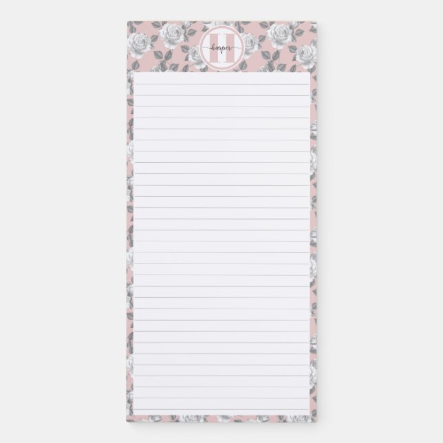 Elegant Rose Garden Monogram Pink  Magnetic Notepad (Front)