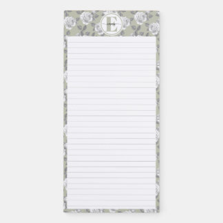 Elegant Rose Garden Monogram Sage Green Magnetic Notepad