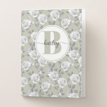 Elegant Rose Garden Monogram Sage Green