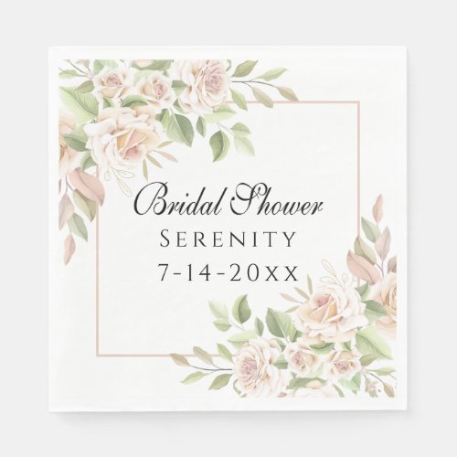 Elegant Rose Garden Pink Floral Bridal Shower  Napkins