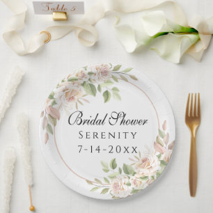 Elegant Rose Garden Pink Floral Bridal Shower Paper Plates