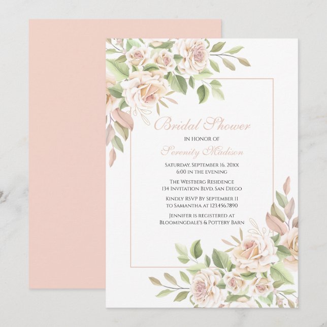 Elegant Rose Garden Pink Floral  Wedding  Invitation (Front/Back)