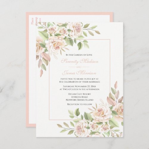 Elegant Rose Garden Pink Floral Wedding Invitation Postcard