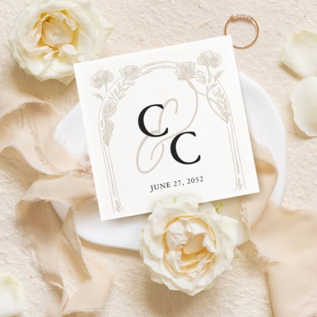 Elegant Rose Garden Trellis Calligraphy Monogram Napkins (Creator Uploaded)