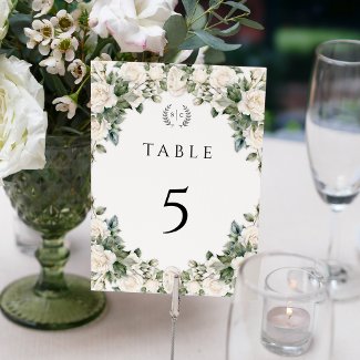 Elegant Rose Garden Wedding Table Card Number