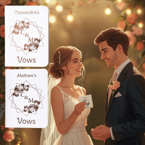 Elegant Rose &amp; Geo Mongram &amp; Names Rose Gold Foil Vow Books