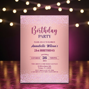 Elegant Rose Glitter Metallic Pink 21st Birthday  Invitation