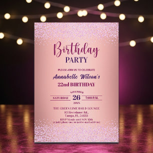 Elegant Rose Glitter Metallic Pink 22nd Birthday Invitation
