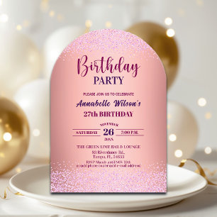 Elegant Rose Glitter Metallic Pink 27th Birthday Acrylic Invitations