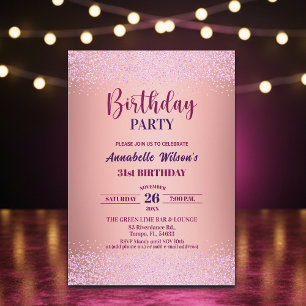 Elegant Rose Glitter Metallic Pink 31st Birthday  Invitation