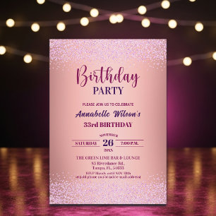 Elegant Rose Glitter Metallic Pink 33rd Birthday  Invitation