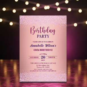 Elegant Rose Glitter Metallic Pink 46th Birthday  Invitation