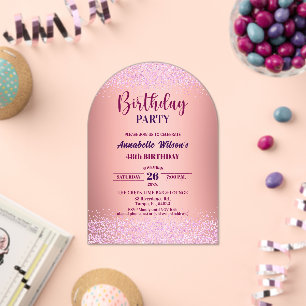 Elegant Rose Glitter Metallic Pink 48th Birthday Acrylic Invitations