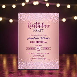Elegant Rose Glitter Metallic Pink 69th Birthday  Invitation