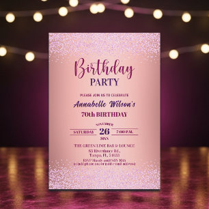 Elegant Rose Glitter Metallic Pink 70th Birthday  Invitation