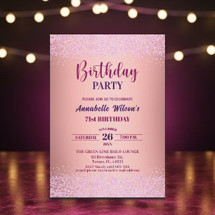 Elegant Rose Glitter Metallic Pink 71st Birthday  Invitation