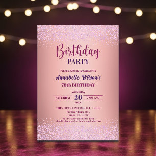 Elegant Rose Glitter Metallic Pink 78th Birthday Invitation