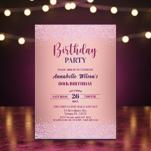Elegant Rose Glitter Metallic Pink 80th Birthday  Invitation
