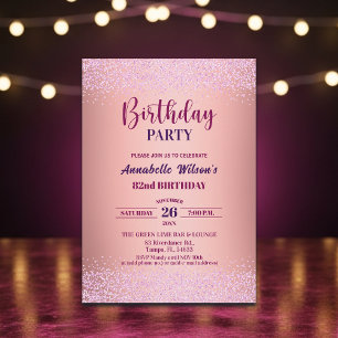 Elegant Rose Glitter Metallic Pink 82nd Birthday Invitation