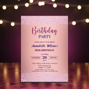 Elegant Rose Glitter Metallic Pink 88th Birthday  Invitation