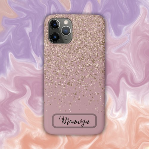 Elegant Rose Glitter Monogram Name  iPhone 11 Pro Case