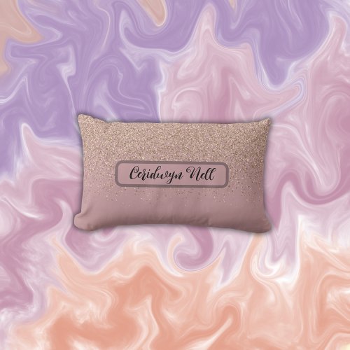 Elegant Rose Glitter Monogram Name  Lumbar Pillow