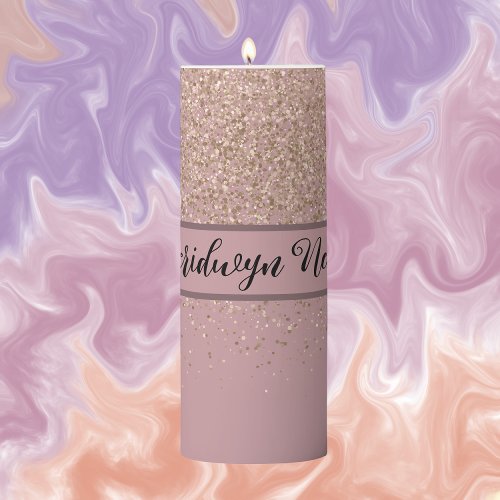 Elegant Rose Glitter Monogram Name  Pillar Candle