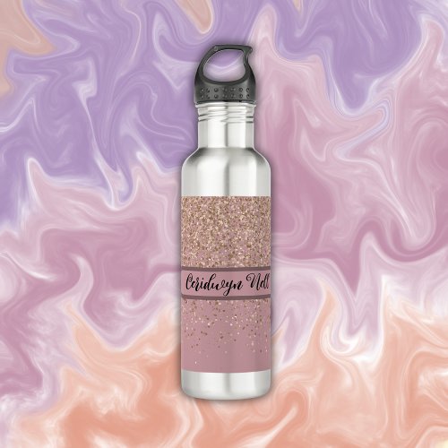Elegant Rose Glitter Monogram Name  Stainless Steel Water Bottle