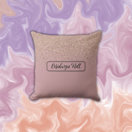Elegant Rose Glitter Monogram Name  Throw Pillow