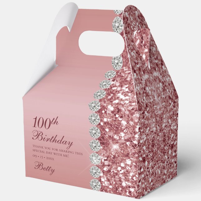 Elegant Rose Gold 100th Birthday Favor Boxes (Front)