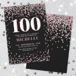 Elegant Rose Gold 100th Birthday Invitation<br><div class="desc">Introducing a chic and celebratory 100th birthday party invitation, perfect for marking this incredible milestone in style. The elegant design features a mix of rose gold and silver glitter confetti, adding a touch of fun and festivity. At the top, "100" is prominently displayed in bold font, setting the tone for...</div>