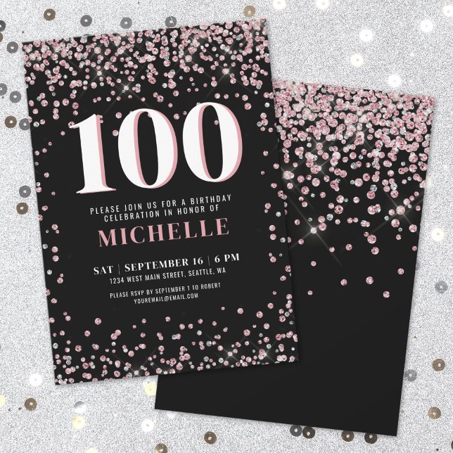 Elegant Rose Gold 100th Birthday Invitation (Elegant Rose Gold 100th Birthday Invitation )