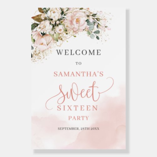 Elegant rose gold 16th Birthday Welcome sign