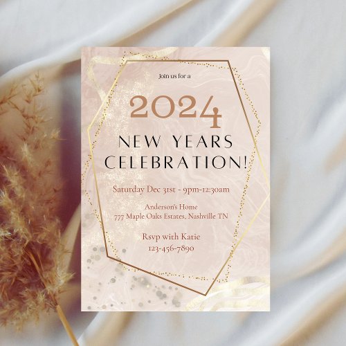 Elegant Rose Gold 2024 New Year Party  Invitation