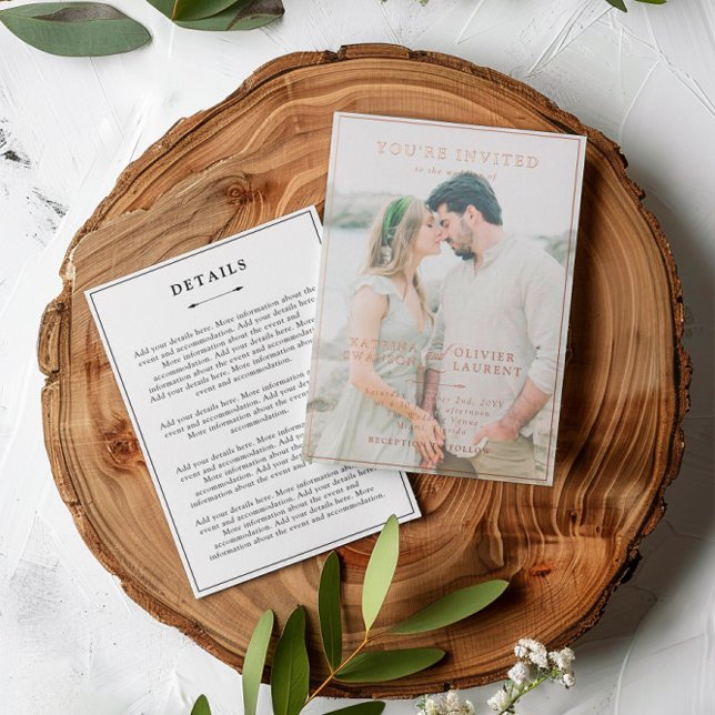 Elegant Rose Gold 2 in 1 Photo Details Wedding Foil Invitation (Creator Uploaded)