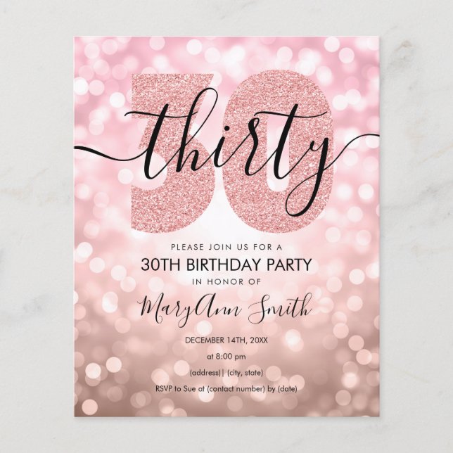 Elegant Rose Gold 30th Birthday Party Invite  Flyer (Front)