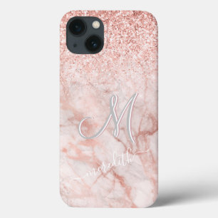 Elegant Rose Gold 3 Color Monogram Name iPhone 13 Case